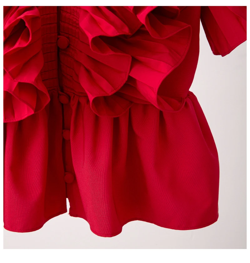 

[EAM] Women Red Casual Layers Ruffles Pleated Loose Fit Vest New V-collar Sleeveless Fashion Tide Spring Summer 2021 1DD8514