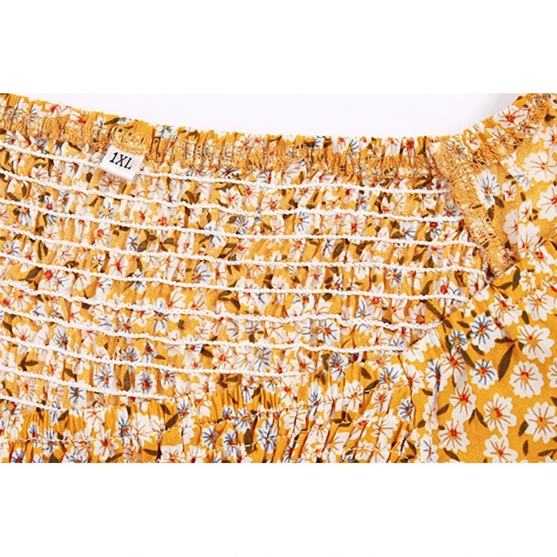 

Big Size XL-4XL Floral Women Dresses Elegant Square Collar Long Sleeve Elastic Waist Button Autumn Mini Lady Dress Vestidos W201