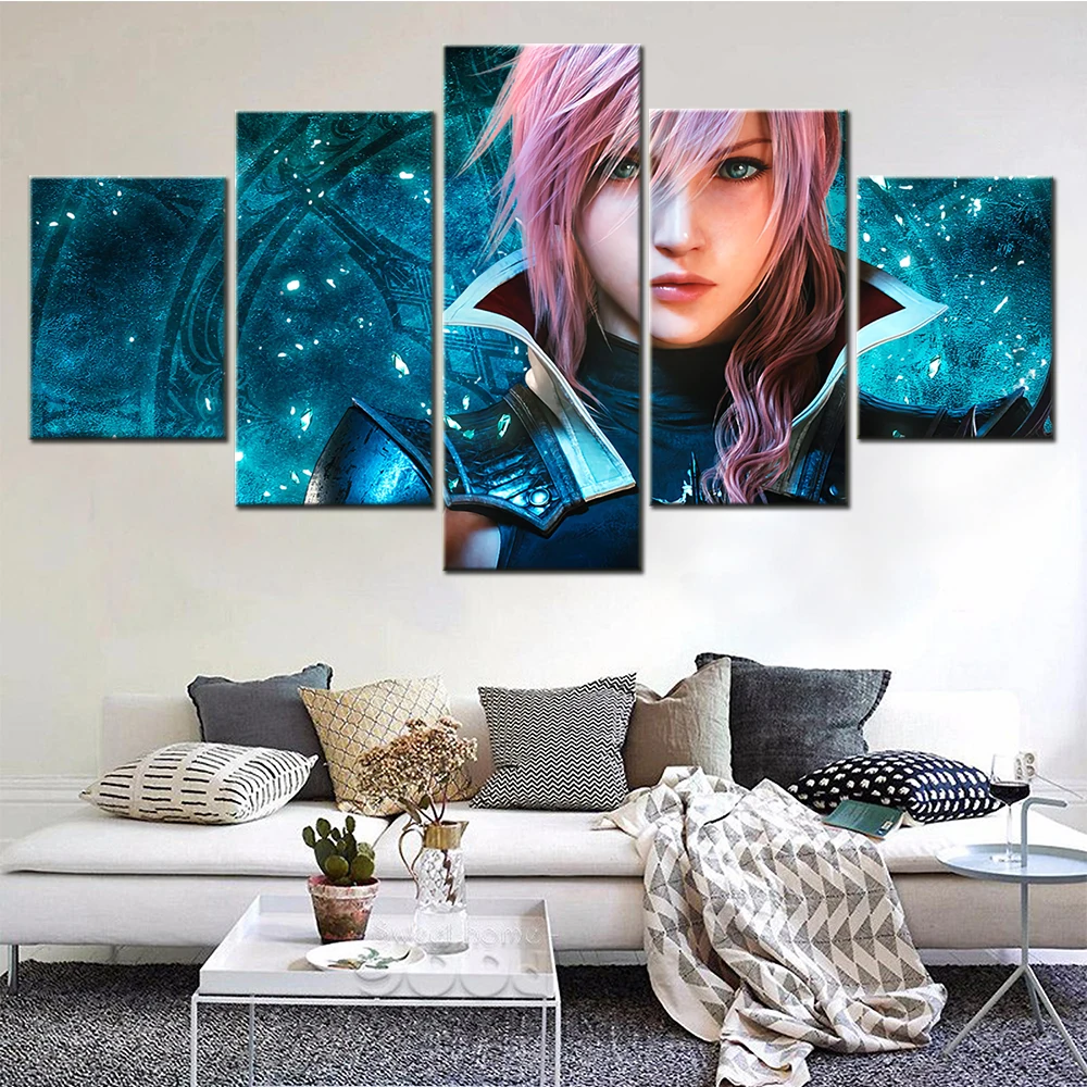 Картина на холсте постеры 5 штук финальная фантазия розовые волосы