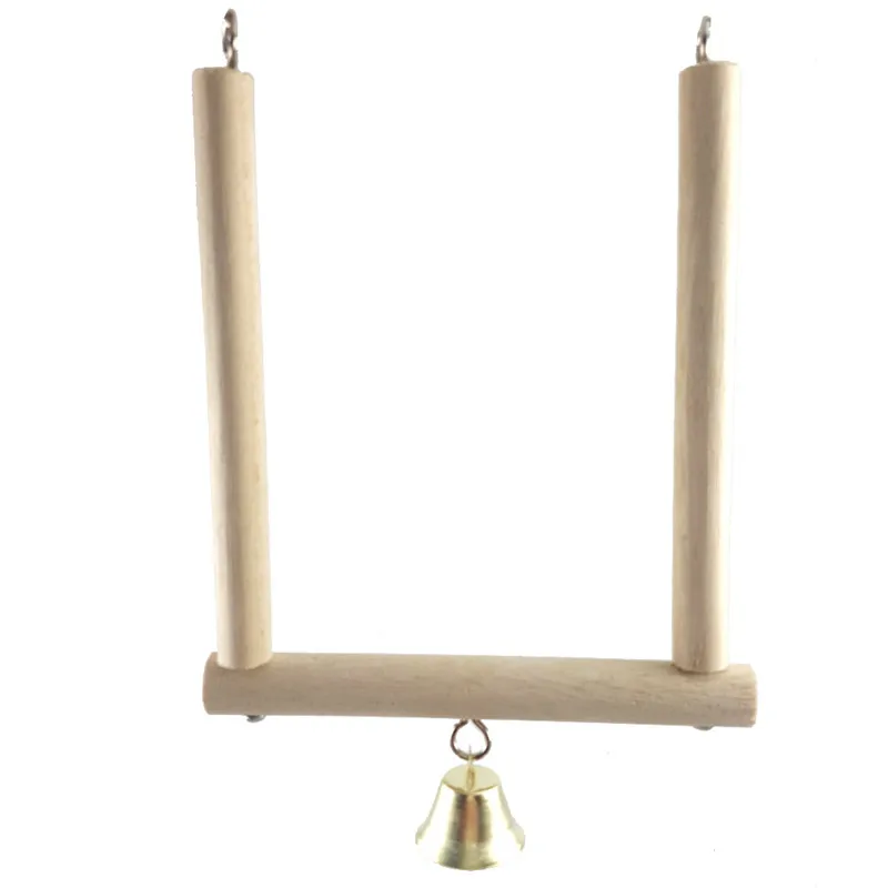 

Parrot Birds Natural Wooden Play Toy Stand Holder Swing Bell Cage Pet Hanging Toys