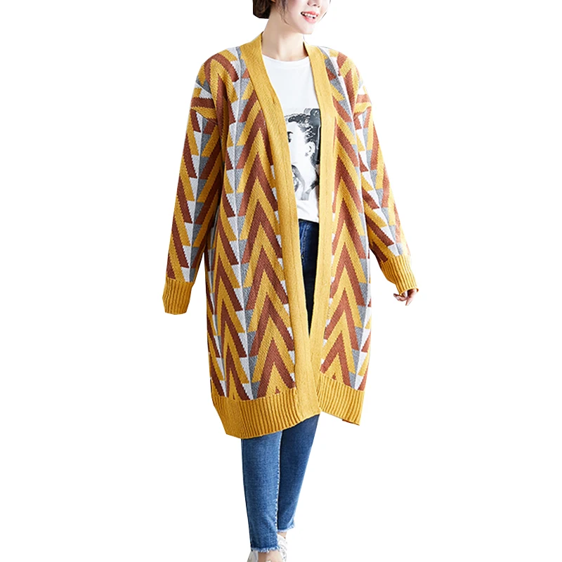 

Осенью и зимой вязать кардиган женский свитер длинный свитер пальто женской корейской версии большого размера с длинным рукавом желто-зеленый кардиган