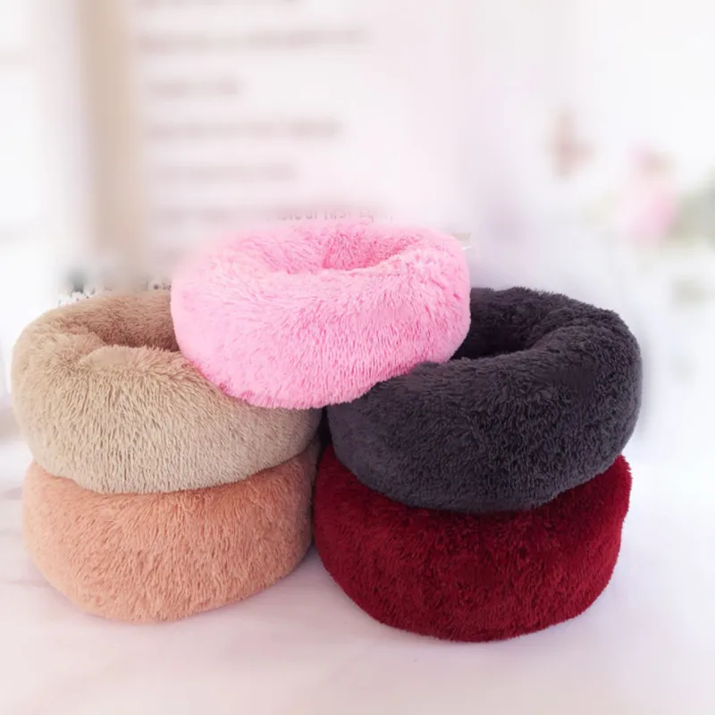 Мягкая теплая круглая кровать для домашних питомцев удобное гнездо животных