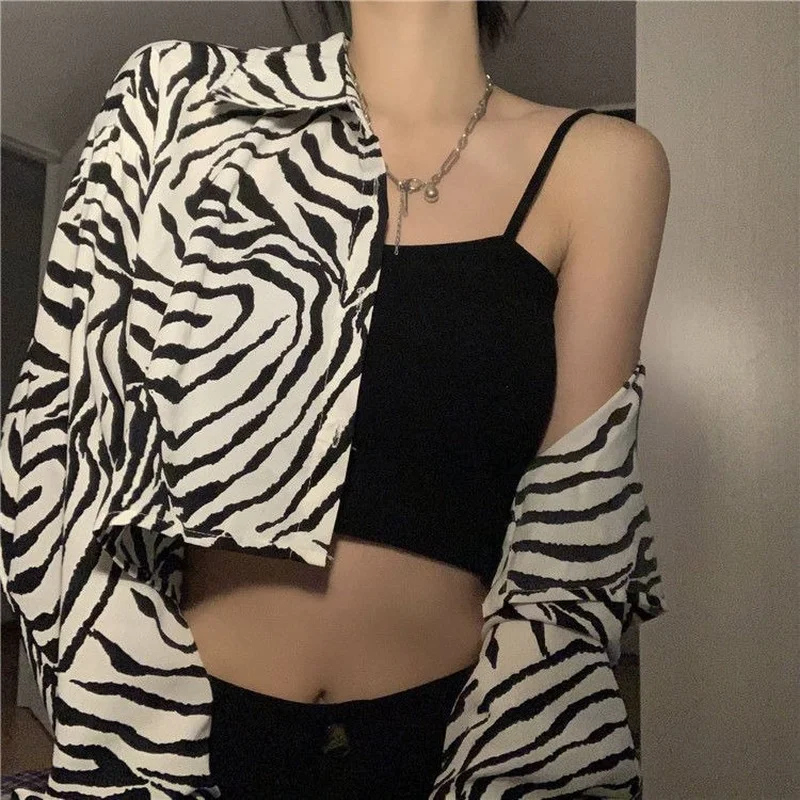 

Basic Jackets Women Sexy Leopard Summer Full Sleeve Cool Streetwear Outwear Cozy Loose Young Hiphop Design Cropped Fashion Ins