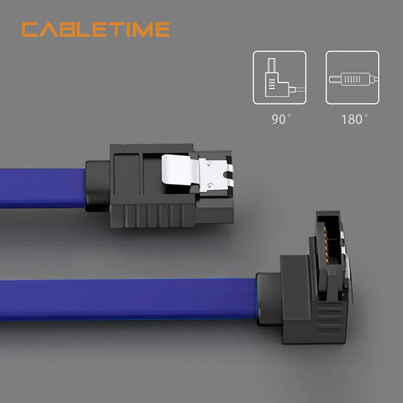 Кабель Cabletime SATA3.0 6 Гбит/с 90 градусов до 180 HDD / SSD кабель для передачи данных с