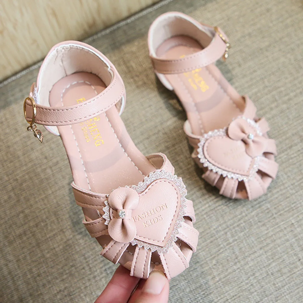 Детские сандалии для девочек Повседневная однотонная обувь с вырезами и бантом