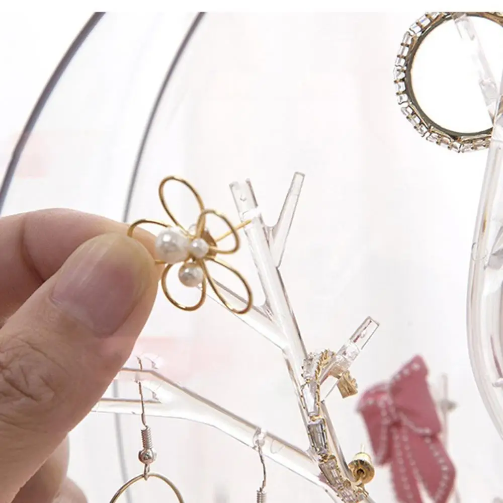 

Dropshipping LED Light Makeup Organizer Transparent jewelry Storage Box Portable 360 both rotate Earrings necklace Rack