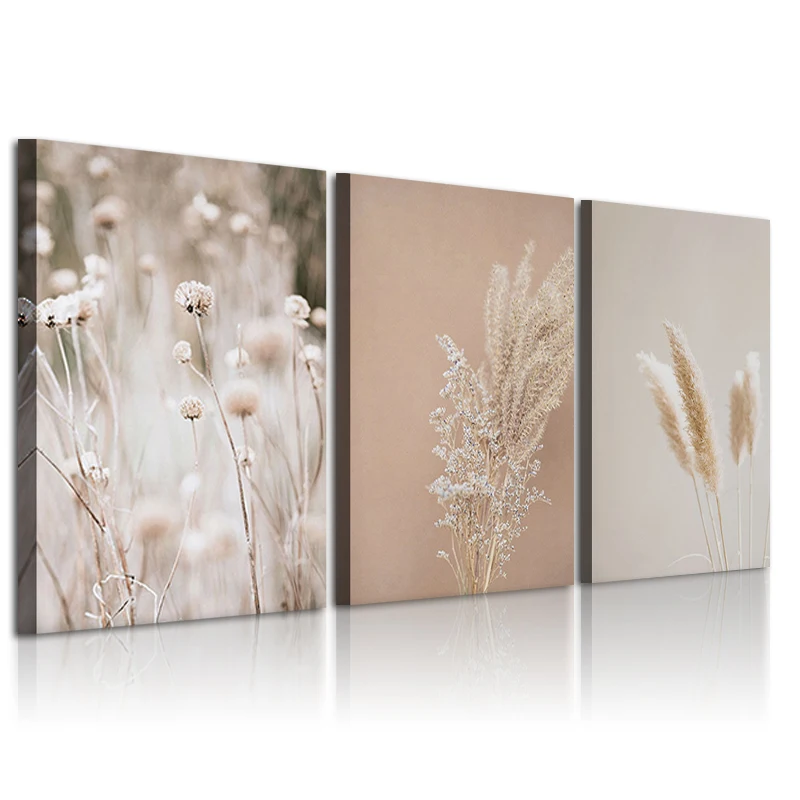 Пампасная трава в Рамке Настенный Набор из 3 картин галерея Холст Картина