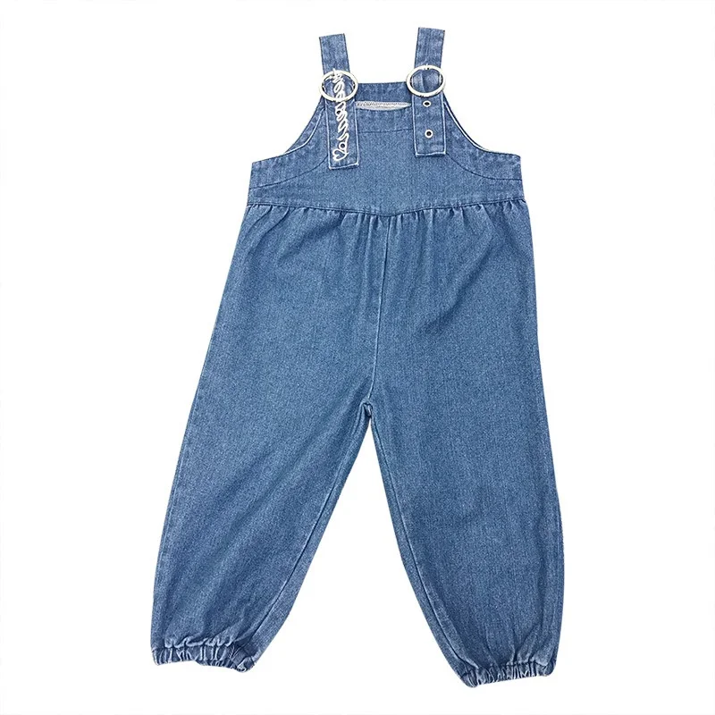 

2021 Fall korean style girls letters embroidery oversize overalls fashion casual all-match bib pants 1-6Y