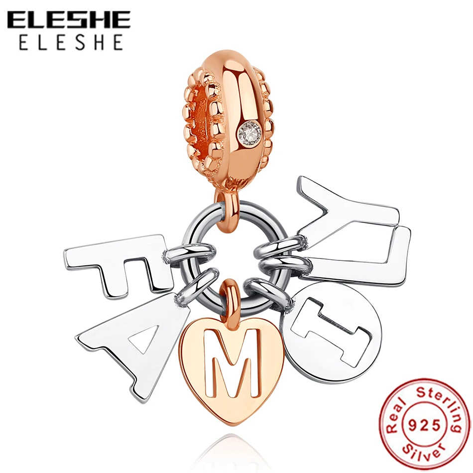 ELESHE, 925 пробы, серебряные бусины с подвеской, семейное дерево, божья коровка, розовое золото, бусины, подходят к оригинальному браслету, ювелирные изделия DIY