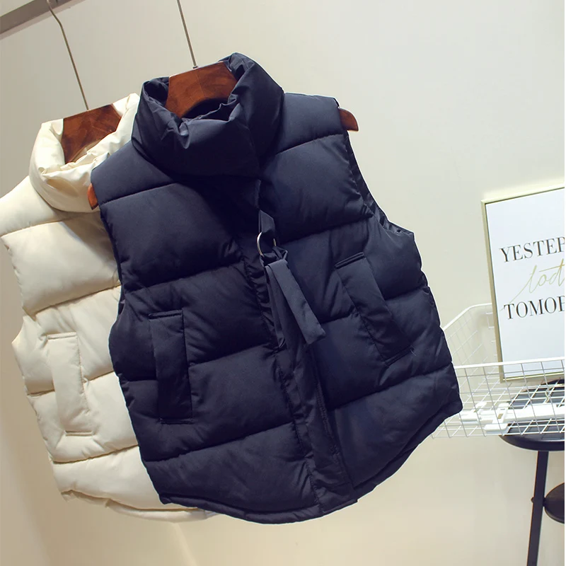 

Vest Women Jacket Thick Solid Stand-Up Collar Korean Casual Chaleco Coat Autumn Winter New Cotton Lining Warm Tops Gilet Femme