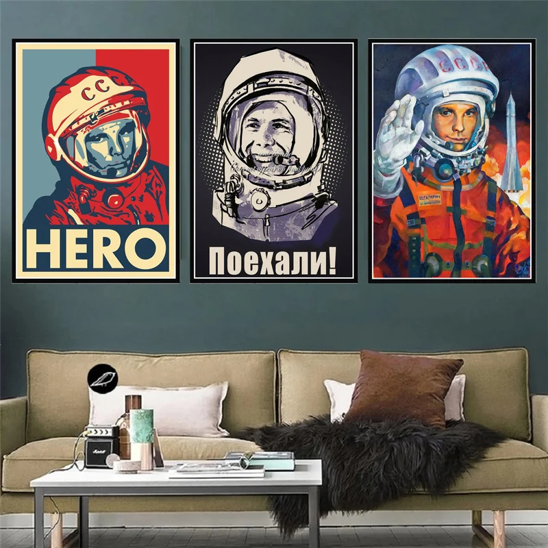 

Hot Space Heroes Yuri Gagarin Vintage Canvas Paintings Gift Cover Poster Art Wall Pictures for Living Room and Prints Home Decor
