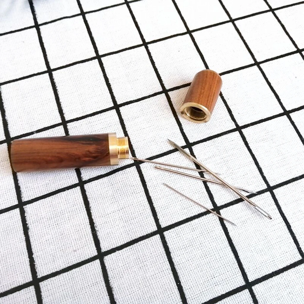 4 шт. большой глаз Швейные иглы с деревянный ящик для кожи поделок леатеркрафц