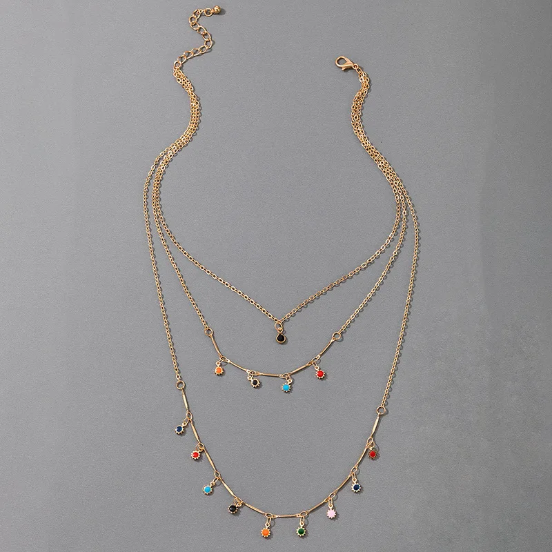 

New 2021 Colorful Rhinestone Tassel Multilayer Necklace for Women Gold Color Alloy Meral Tasssel Bohemian Jeweley Gify