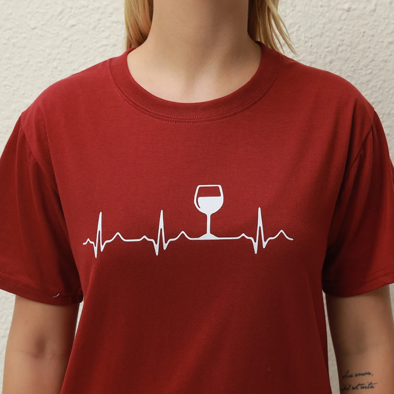 Женская хлопковая Футболка с принтом сердце вина Повседневная забавная футболка