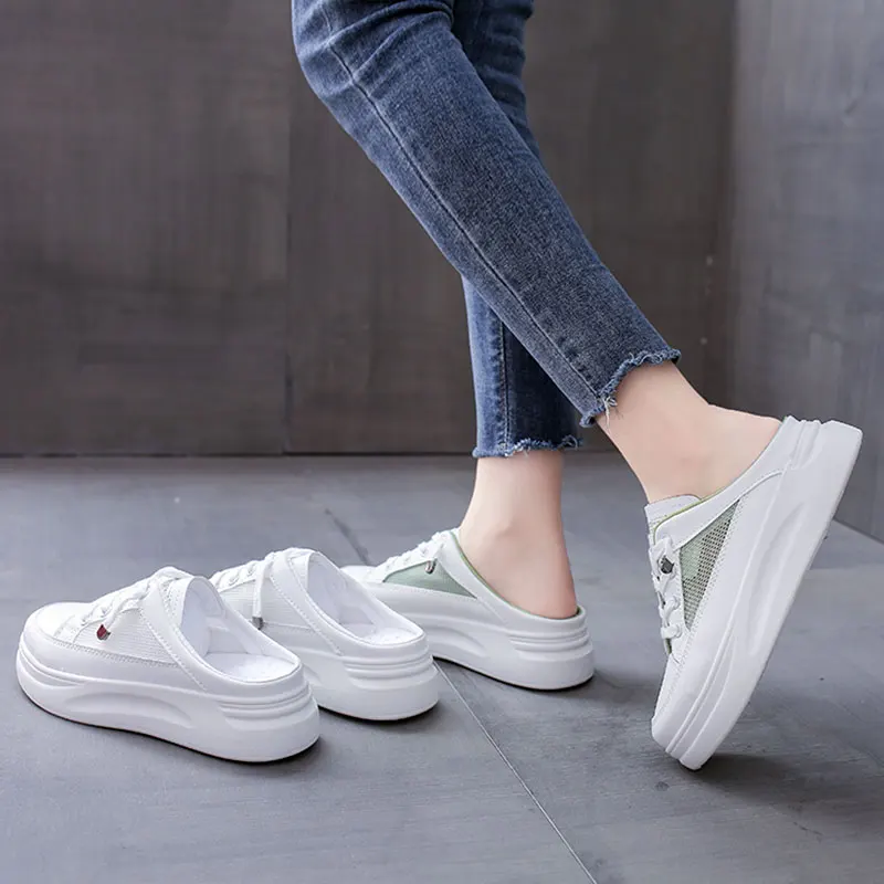 

Med House Slippers Platform Women Luxury Shoes Cover Toe Pantofle Slides Designer Flat 2021 Summer Cross-tied PU Shoes Med Cover