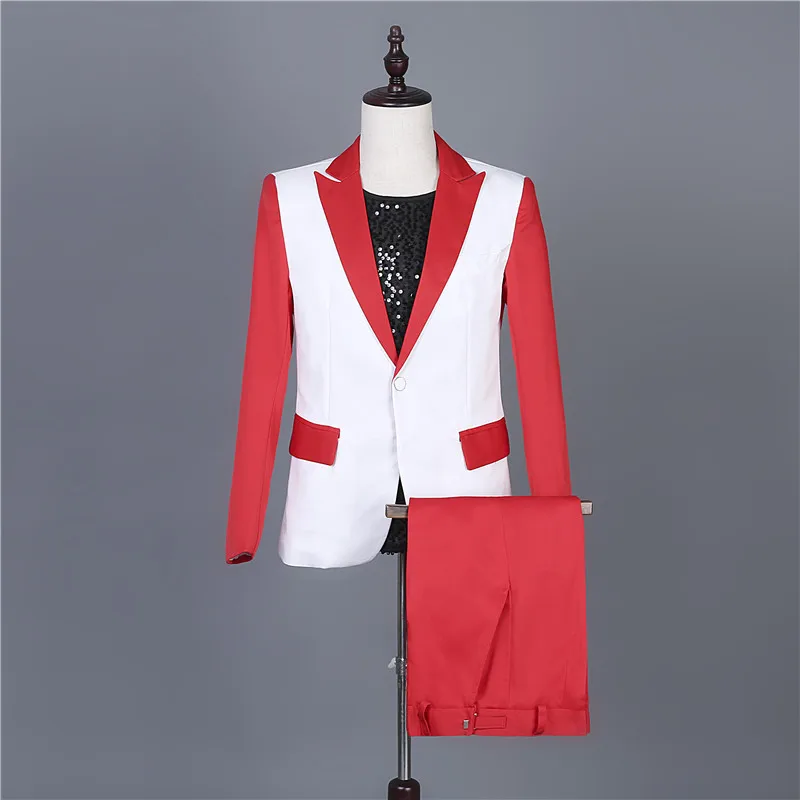 

2021 Men's Casual Multicolor Suit New Slim Fit Dual-Color Patchwork Performance Suit Two Pieces