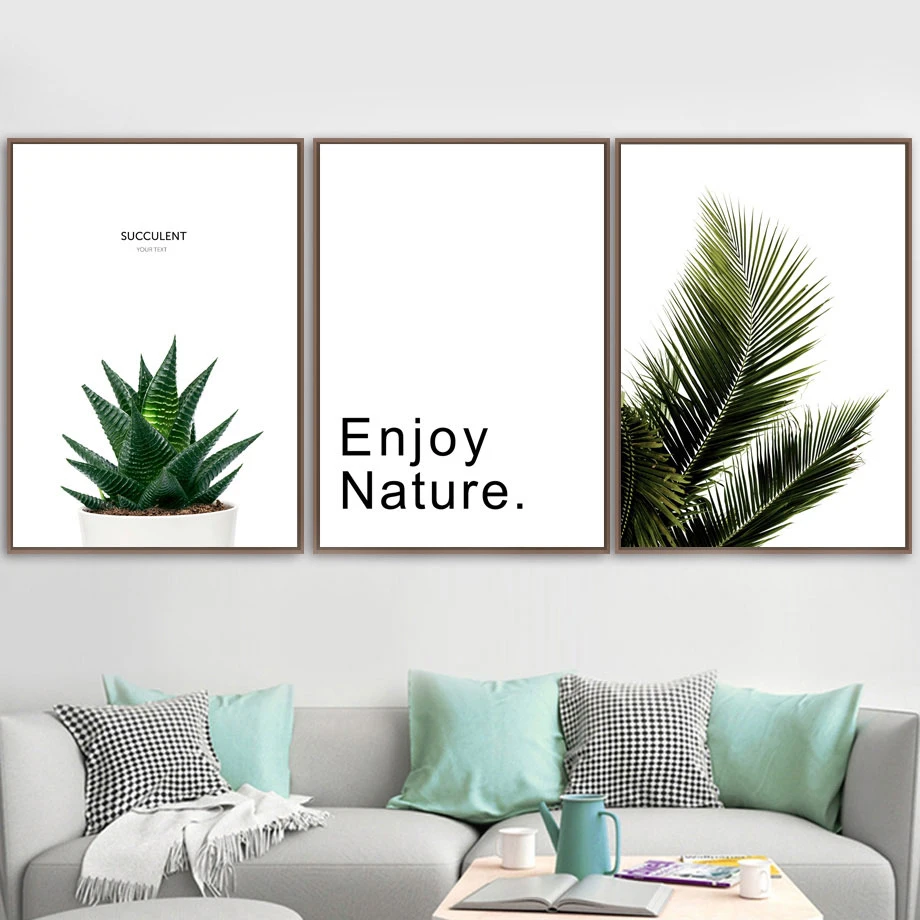 Fresh Green Succulents Palm Leaf Beach Wall Art Canvas Painting Nordic Posters And Prints Pictures For Living Room Decor | Дом и сад
