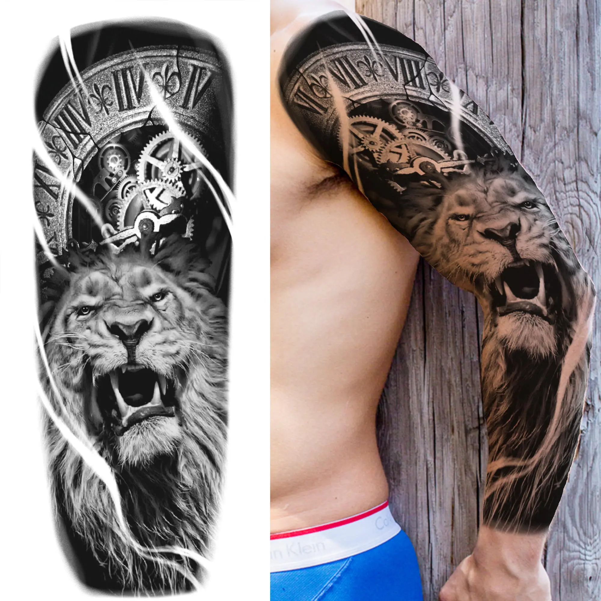 Lion King Full Sleeve Temporary Tattoos For Women Men Adults Tiger Skull Compass Fake Tattoo Sticker Washable Arm Tatoos Large Buy At The Price Of 1 69 In Aliexpress Com Imall Com