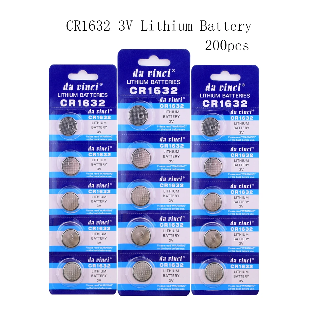 

200pcs=40Card 120mAh CR1632 Lithium 3V Button Battery ECR1632 LM1632 BR1632 Cell Coin Batteries For Watch Electronic Toy Remote