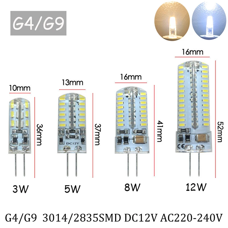 G9 светодиодный лампы SMD 4014 3 Вт 10 12 G4 лампада светильник DC12V COB 220V для украшения дома