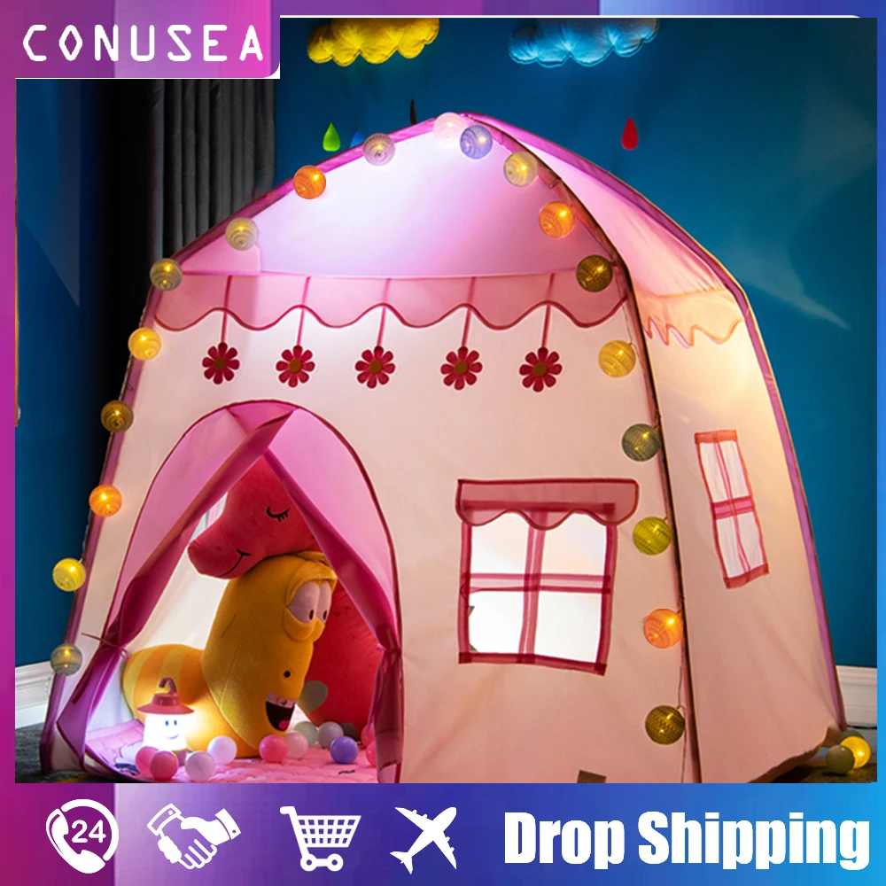 

Children's Tent House for child with Led lights Princess Castle Winter tents camping barraca Gift Toys for girls baby kids room