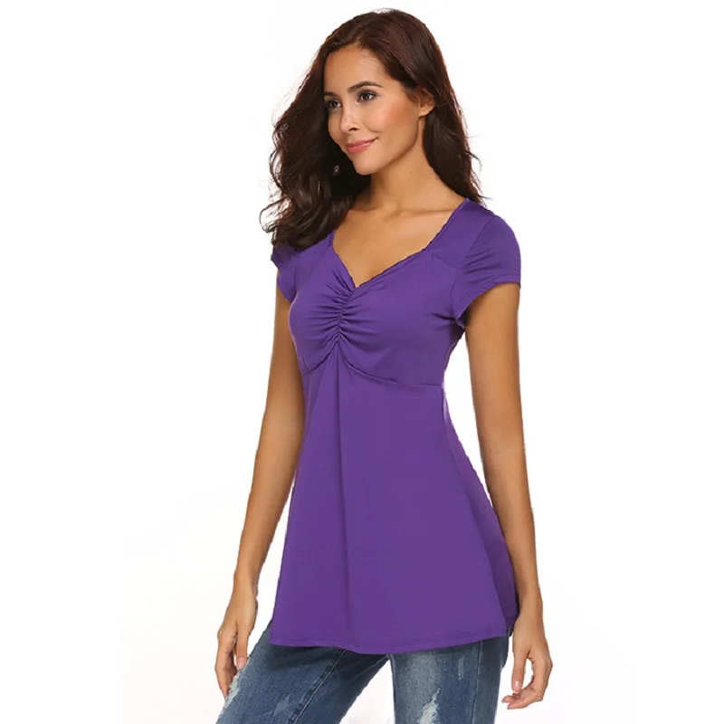 Женская футболка Повседневная Однотонная с коротким рукавом и v образным вырезом