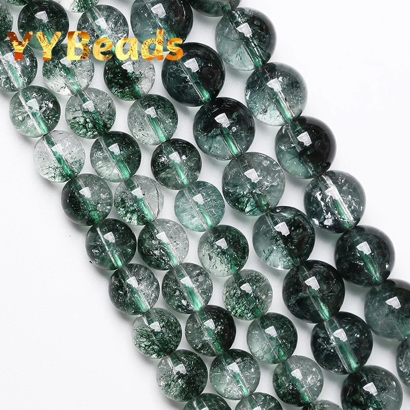 

Natural Green Crystal Crackle Phantom Ghost Quartz Round Beads For Jewelry Making DIY Bracelets Accessories 15" Strand 4-12mm