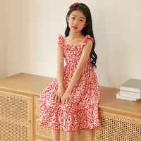 teenage girl sling chiffon long skirt 2021 new summer girls floral dress princess holiday seaside dress