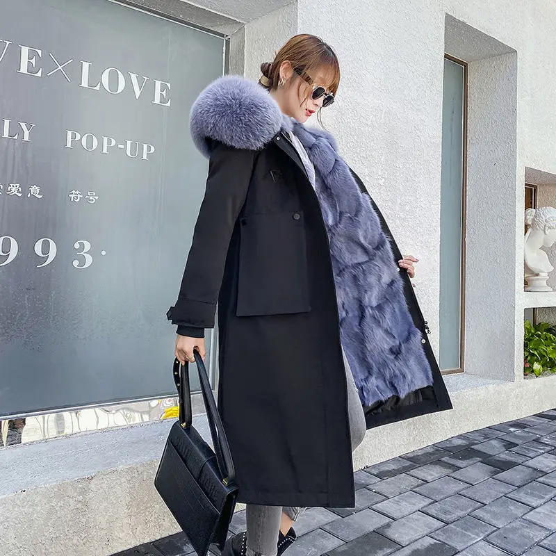 

Russian Style Warm Real Fur Coat Women 2021 Winter Parka Female Removable Fox Fur Liner Fur Mid-Length Slim-Fit Coat Overcoat