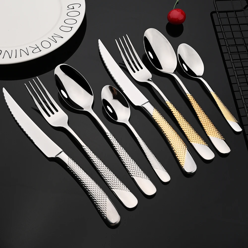 

Набор столовых приборов для дома, золотые столовые приборы, набор столовой посуды из нержавеющей стали 304, набор вилок, ложек, ножей серебрян...