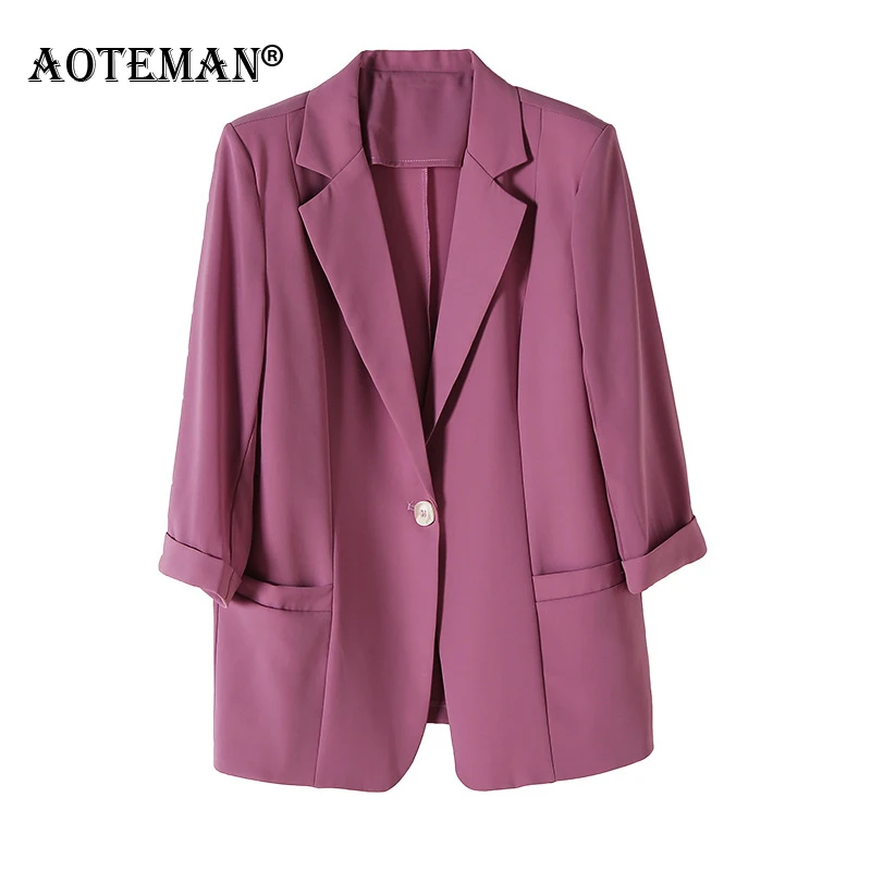 

Ladies Spring And Autumn Fashion Korean Casual Silhouette Small Suit Jacket Five-point Sleeves Solid Color Top Stitching Blazer