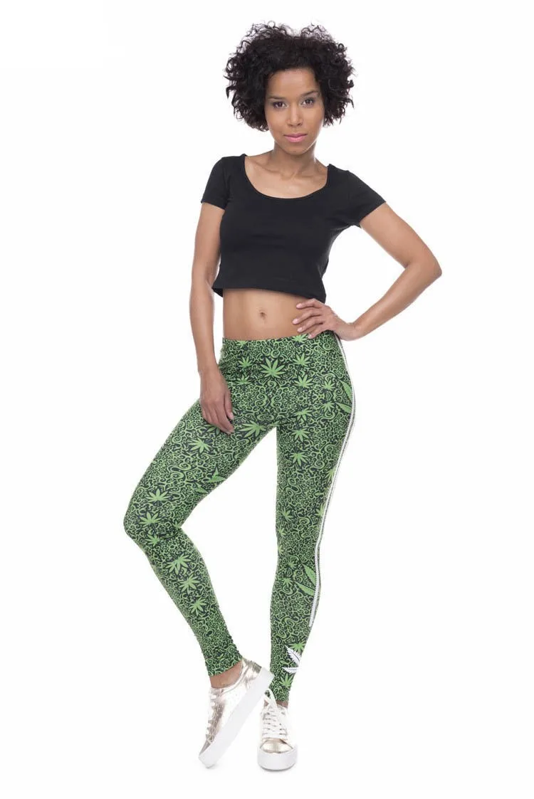 

Green Leaf Printing polyester Leggings Push Up Fashion Pants High Waist Workout Jogging For Women Athleisure Training Leggings