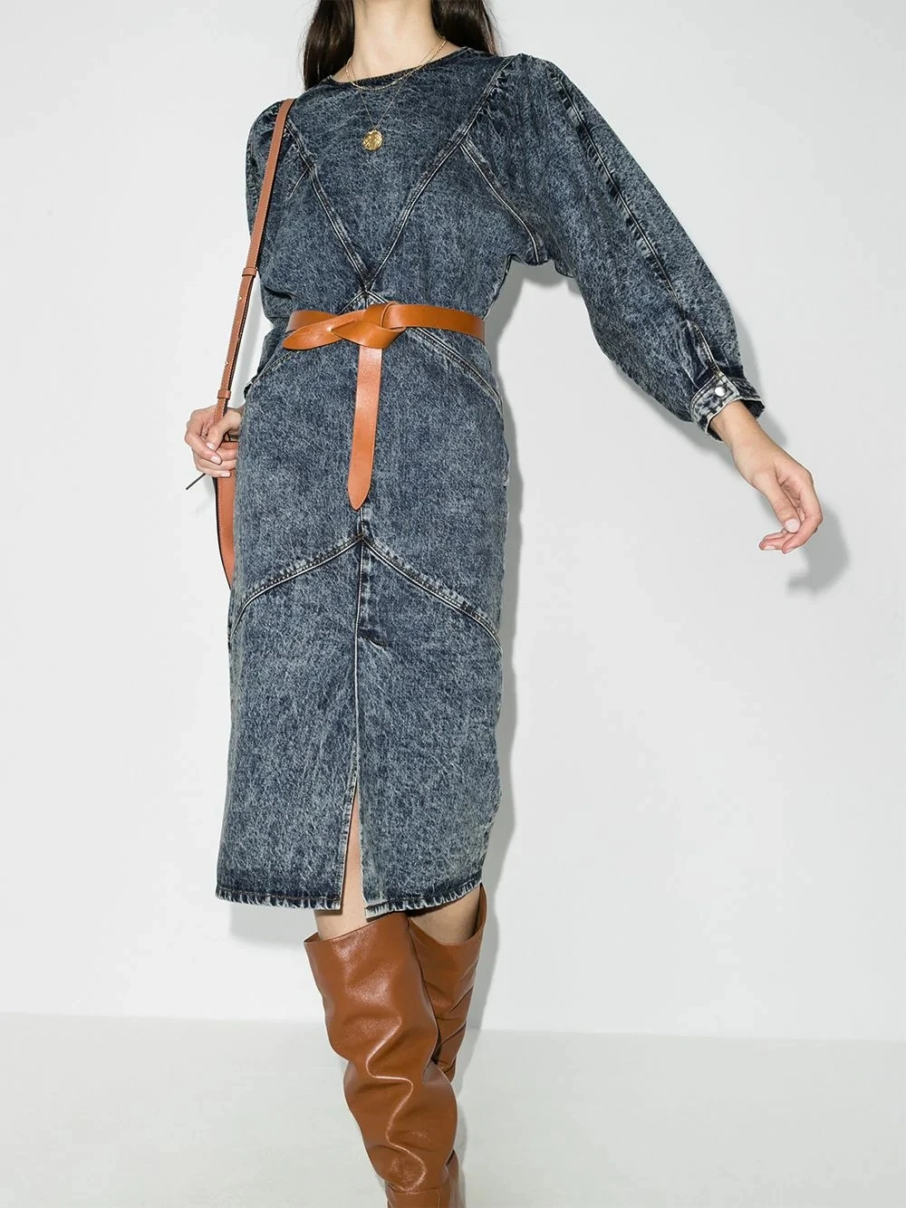Женское темно Синее джинсовое платье UDREA с эффектом кислотной стирки и длинными