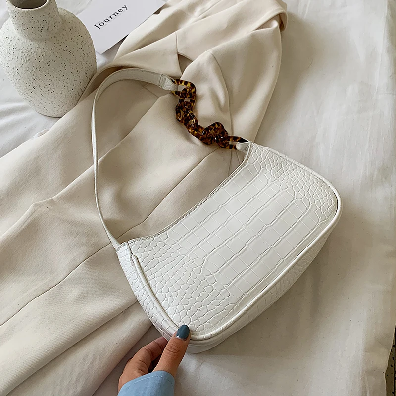 

Crocodile pattern Designer Leather Women 2021 Handbags Acrylic Chains Shoulder Bags Lady Wrist Handbags PU Ladies Messenger Bags