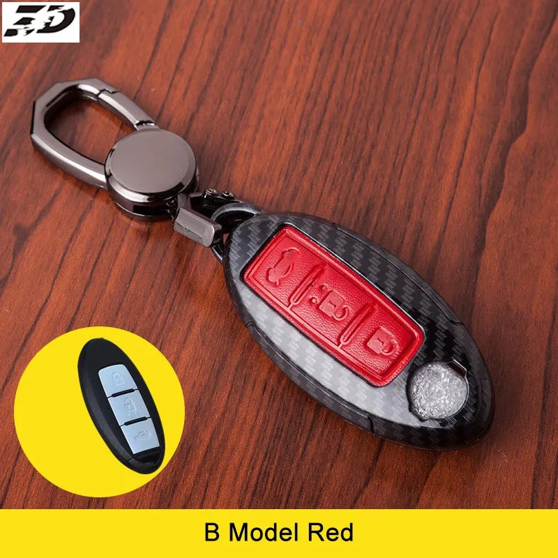 Чехол для автомобильного ключа из углеродного волокна и кожи Nissan Teana X Trail Qashqai Livina