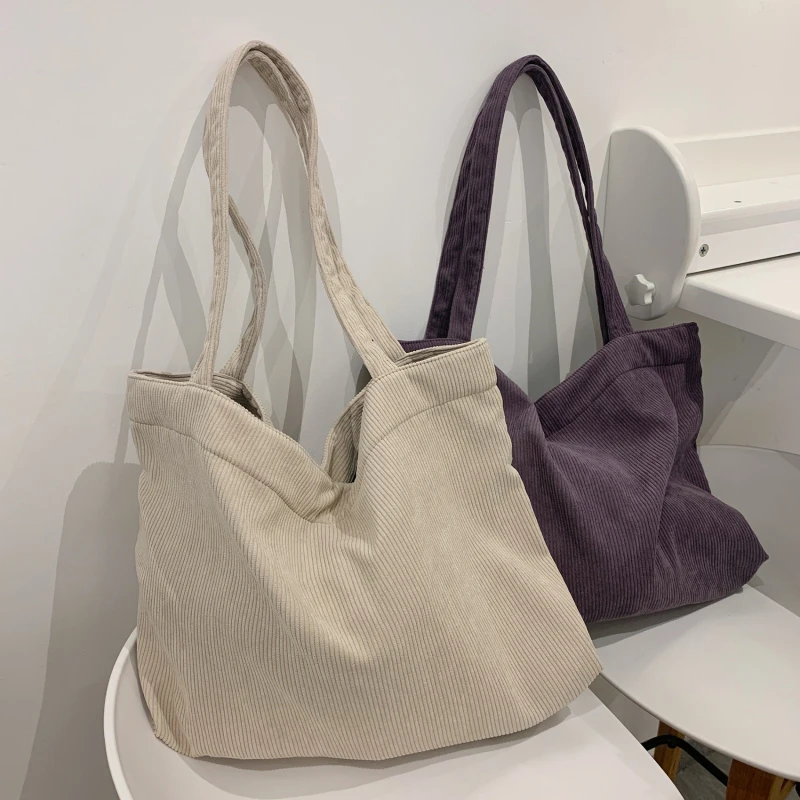 

Women's Bag Corduroy Tote Bag Female Handbags Casual Environmental Storage Reusable Large Beach Canvas Shoulder Bag