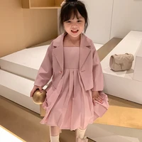 girls 2pcs clothing suits children princess clothes sets solid color blazerpleated vest dress spring autumn students outfits