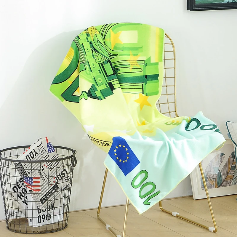 Банное полотенце из микрофибры с принтом Euro Money пляжное для активного отдыха