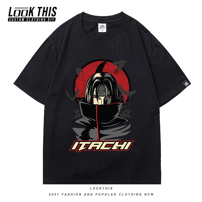 Футболка мужская оверсайз с коротким рукавом и принтом манга Итачи | Мужская