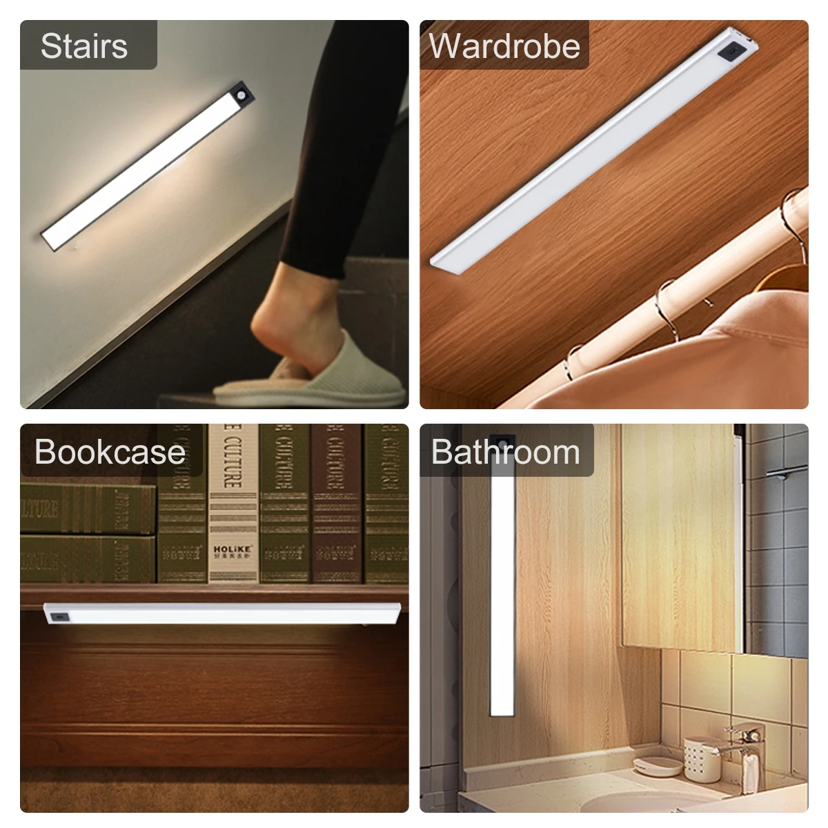 

20/40/60CM USB Rechargeable PIR LED Motion Sensor Night Light Wireless Staircase Closet Under Cabinet Light Room Aisle Light