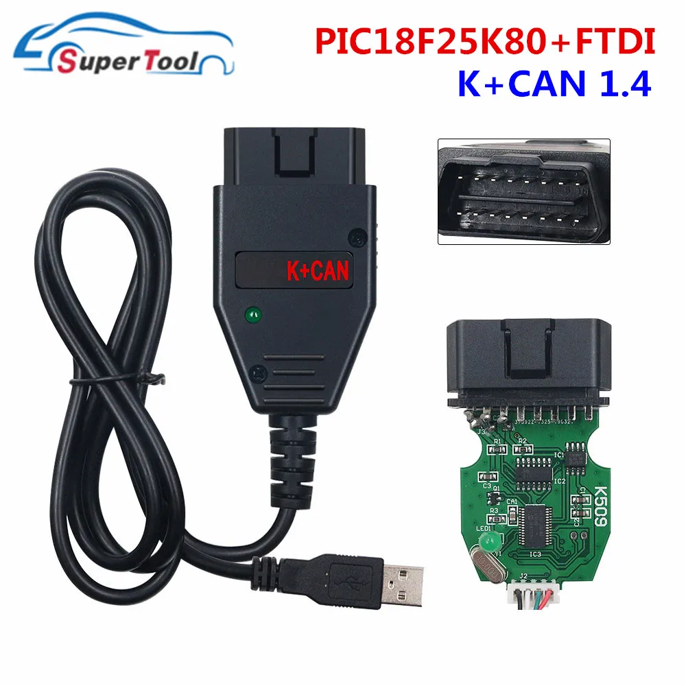 Автомобильный диагностический инструмент OBD2 OBD II для K + CAN Commander 1 4 PIC18F25K80 FTDI FT232RQ