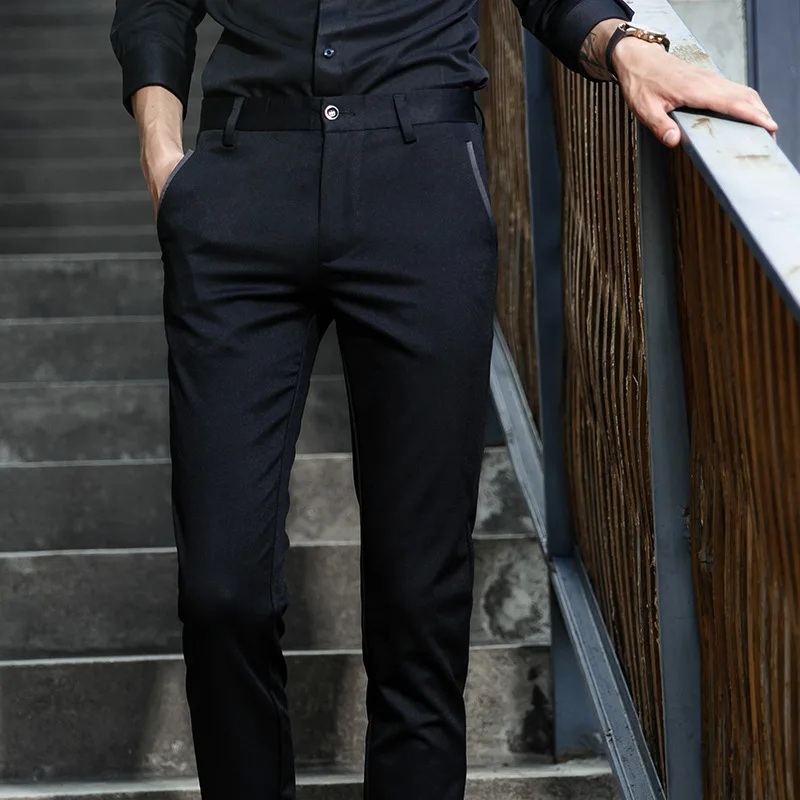 

2021 spring and autumn new men's pure color trousers business slim elastic small straight leg casual pants men's