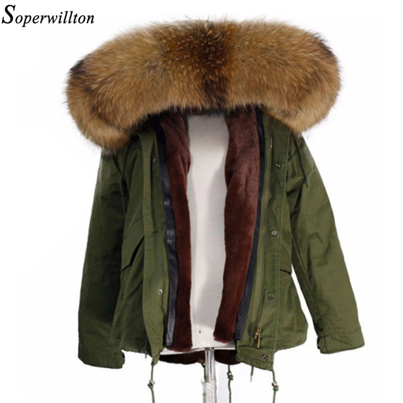 Soperwillton зимняя куртка женская армейская зеленая Парка 100% натуральный мех енота