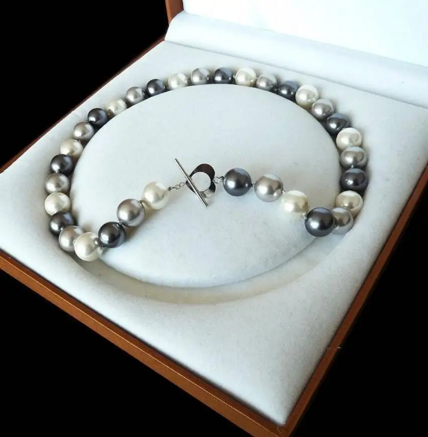 Бесплатная доставка редкая огромная 12 мм Подлинная черно-белая жемчужная