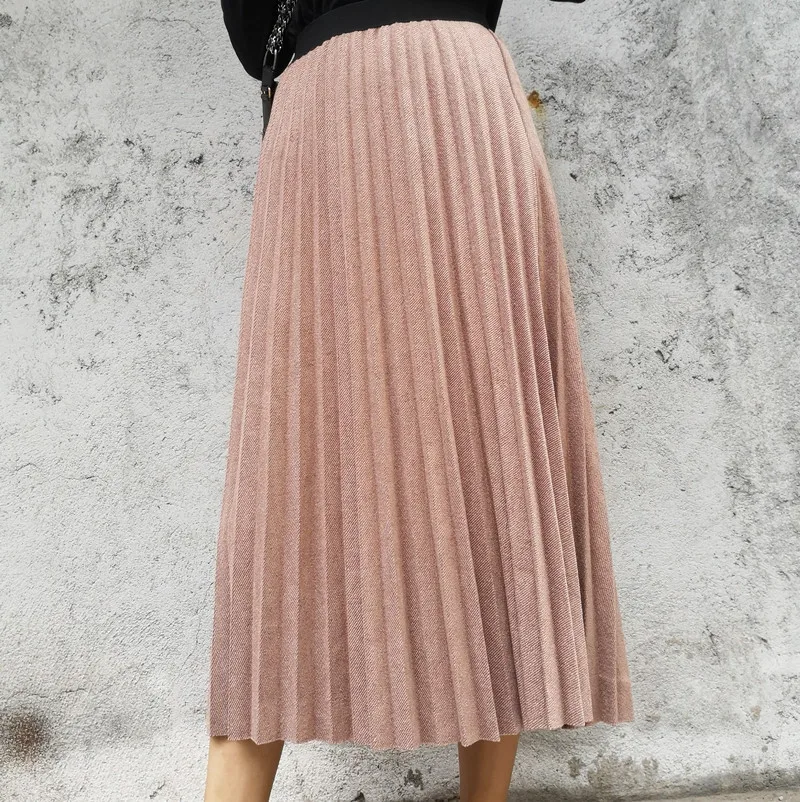Осень Зима Ol элегантная шерстяная Толстая юбка в складку А силуэта женские 2019 s
