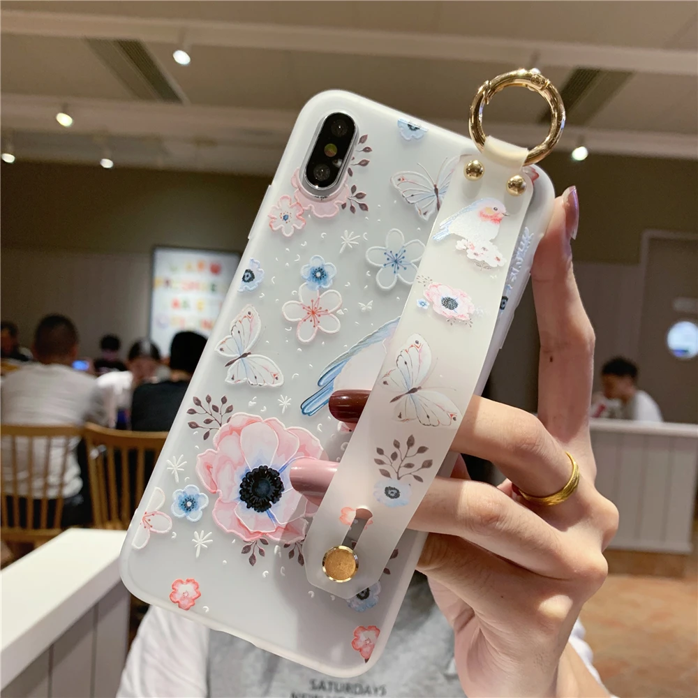 Для samsung A40 чехол ТПУ с цветочным узором ремешок чехол для телефона для samsung A10 A20 A30 A40S A50 A60 A80 A90 A70 M10 M20 M30 держатель крышки
