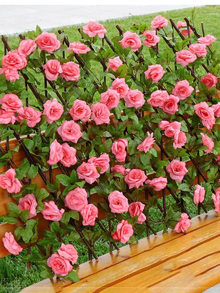 

Garden Fence Willow Wooden Hedge With Artificial Flower Leaves Garden Decoration Privacy Screen Screening Expanding Trellis