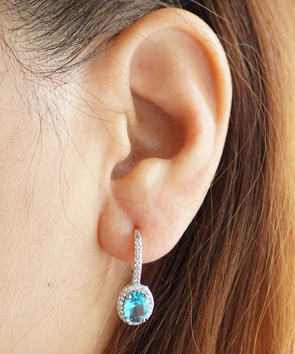 

Copper with Platium Plated Blue Zircon Ellipse Crystal Earring for Women