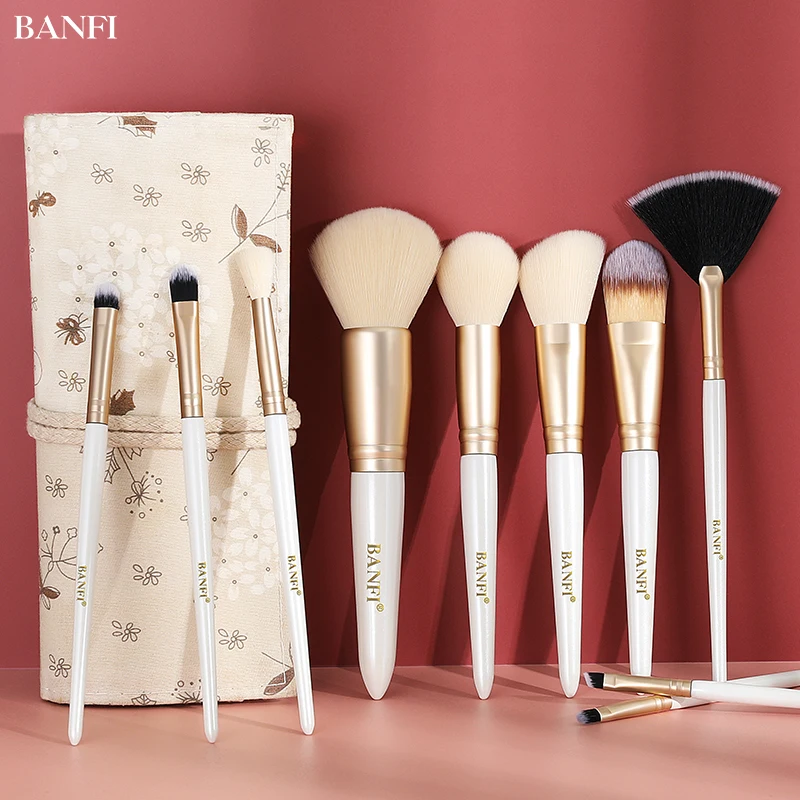 

BANFI 10pcs White Makeup Brushes Set Cosmetic Powder Eye Shadow Foundation Blush Blending Beauty Tools Make Up Brushes Maquiagem
