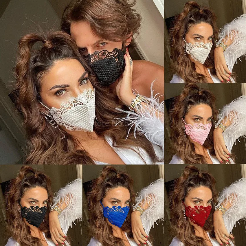 

Adult Sexy Mascarillas Lace Cosplay Costume Face Bandana Mask Men Women Print Outdoor Double-layer Carnival Party Reusable Mask